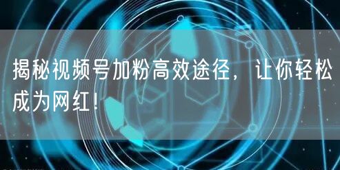 揭秘视频号加粉高效途径，让你轻松成为网红！