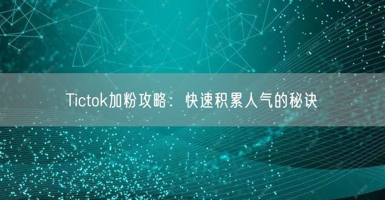 Tictok加粉攻略：快速积累人气的秘诀