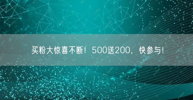 买粉大惊喜不断！500送200，快参与！