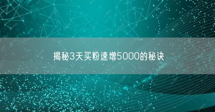 揭秘3天买粉速增5000的秘诀