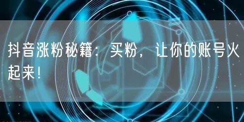 抖音涨粉秘籍：买粉，让你的账号火起来！