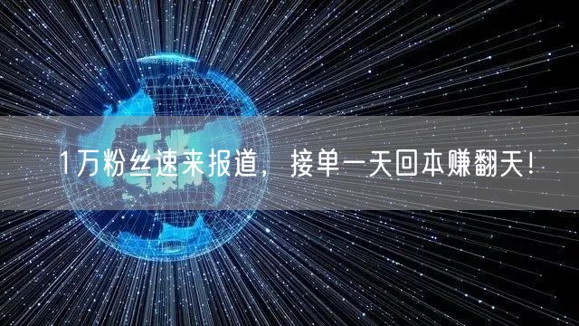 1万粉丝速来报道，接单一天回本赚翻天！